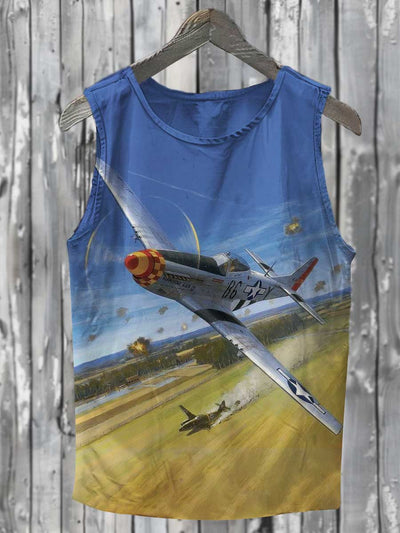 Fighter Airplane Print Casual Vest Top