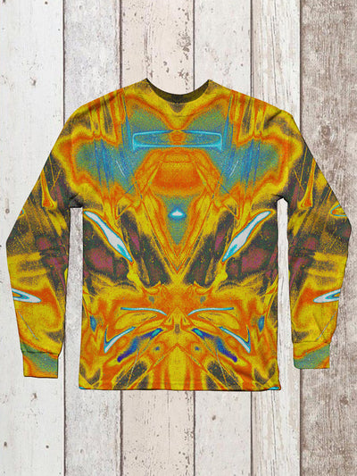 Retro Colorful Graphic Art Print Unisex Round Neck Long Sleeve Casual T-Shirt