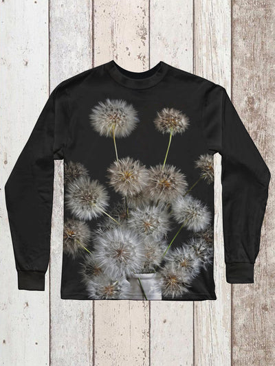 Dandelion Art Print Unisex Round Neck Long Sleeve Casual T-Shirt