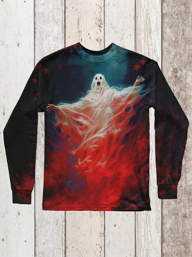 Ghost Halloween Art Print Unisex Casual Long Sleeve T-Shirt