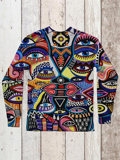 Retro Face Art Print Unisex Casual Long Sleeve T-Shirt