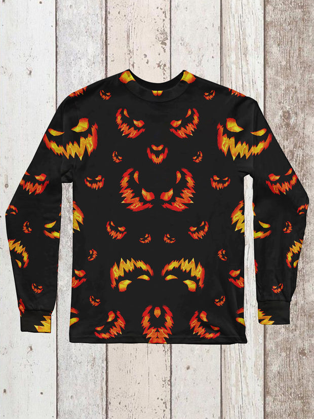 Halloween Fear Pumpkin Art Print Unisex Casual Long Sleeve T-Shirt