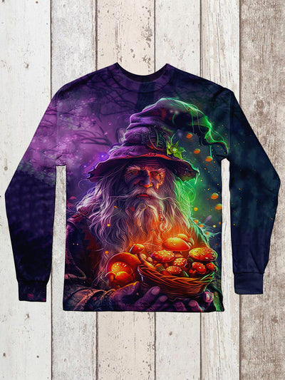 Wizard Halloween Art Print Unisex Casual Long Sleeve T-Shirt