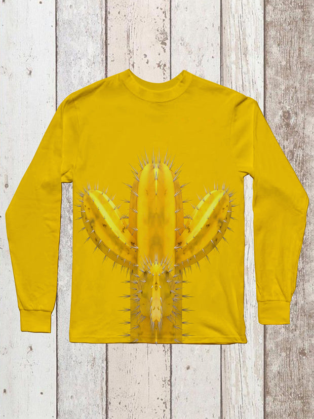 Cactus Art Print Unisex Casual Long Sleeve T-Shirt