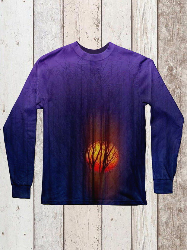 Purple Forest Scenery Art Print Unisex Casual Long Sleeve T-Shirt