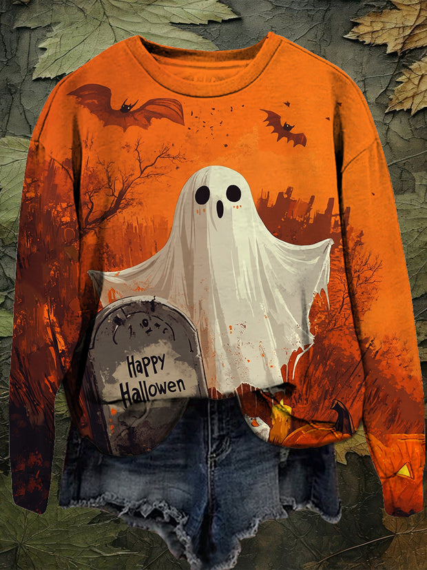 Halloween Art Print Unisex Crew Neck Long Sleeve Casual Sweatshirt