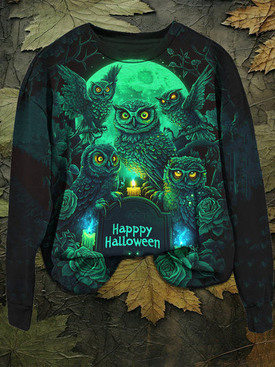 Happy Halloween Art Print Unisex Crew Neck Long Sleeve Casual Sweatshirt