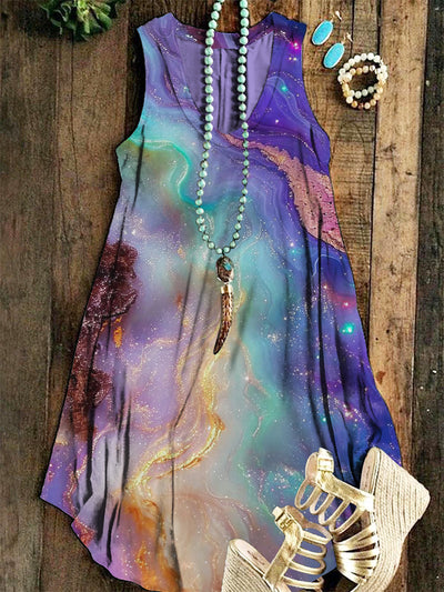 Women's V-neck Colorful Quicksand Marble Printed Vest Dress