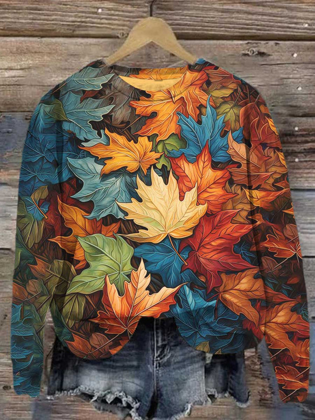 Unisex Autumn Maple Leaf Print Casual Sweatshirt