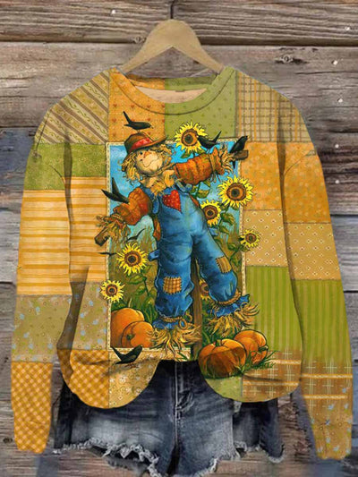 Unisex Retro Halloween Scarecrow Print Casual Sweatshirt