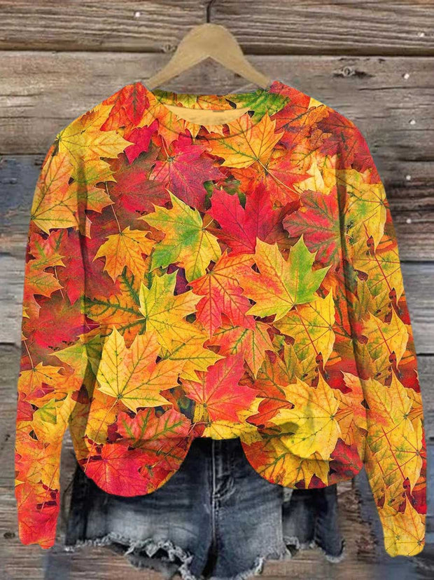 Unisex Autumn Maple Leaf Print Casual Sweatshirt