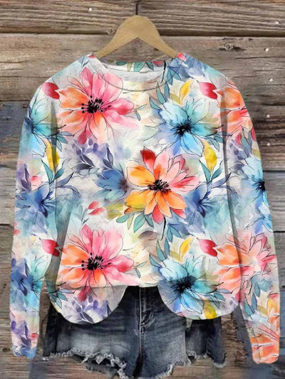 Unisex Gradient Floral Print Casual Sweatshirt