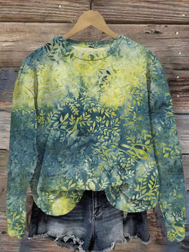 Unisex Gradient Leaf Print Casual Sweatshirt