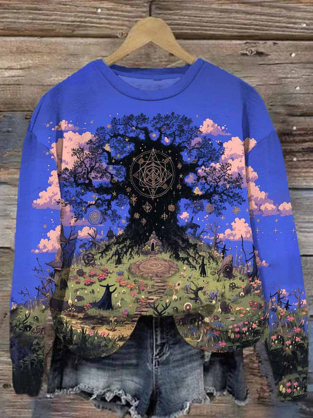 Unisex Abstract Tree Print Casual Sweatshirt