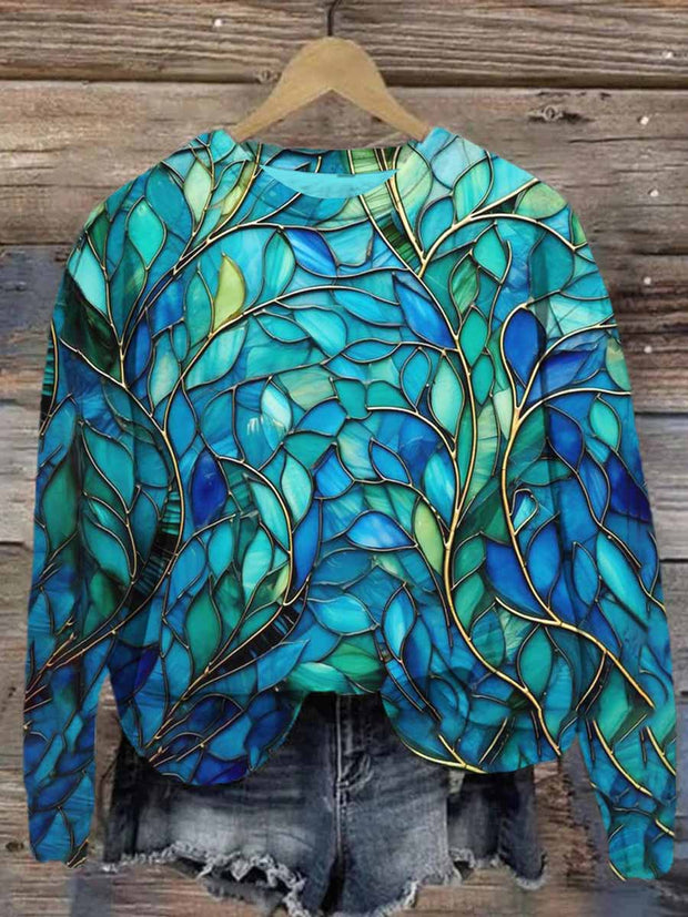 Unisex Abstract Glass Window Flower Print Casual Sweatshirt