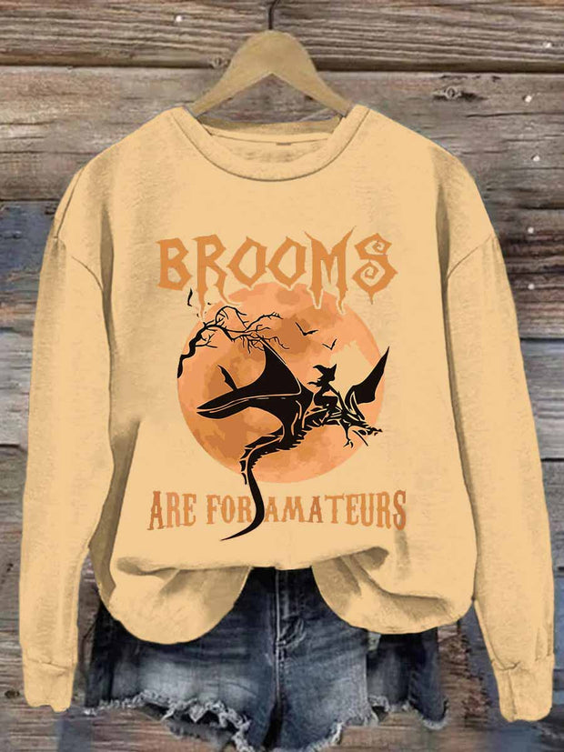 Unisex Halloween Flying Dragon Witch Print Casual Sweatshirt