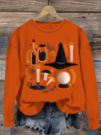 Unisex Halloween Witch Element Printed Casual Sweatshirt