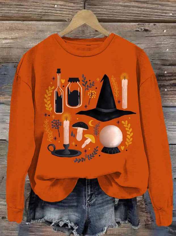 Unisex Halloween Witch Element Printed Casual Sweatshirt