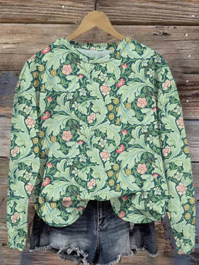 Unisex Vintage Greenery Floral Print Casual Sweatshirt