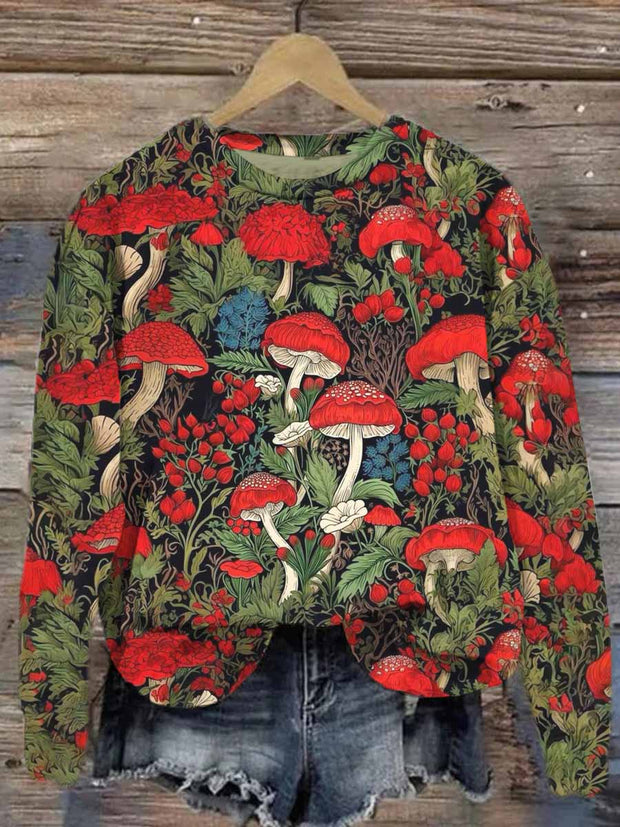 Unisex Halloween Mushroom Print Casual Sweatshirt