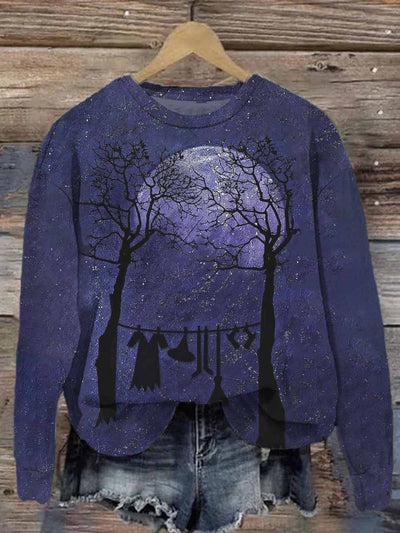 Unisex Halloween Abstract Witch Print Casual Sweatshirt