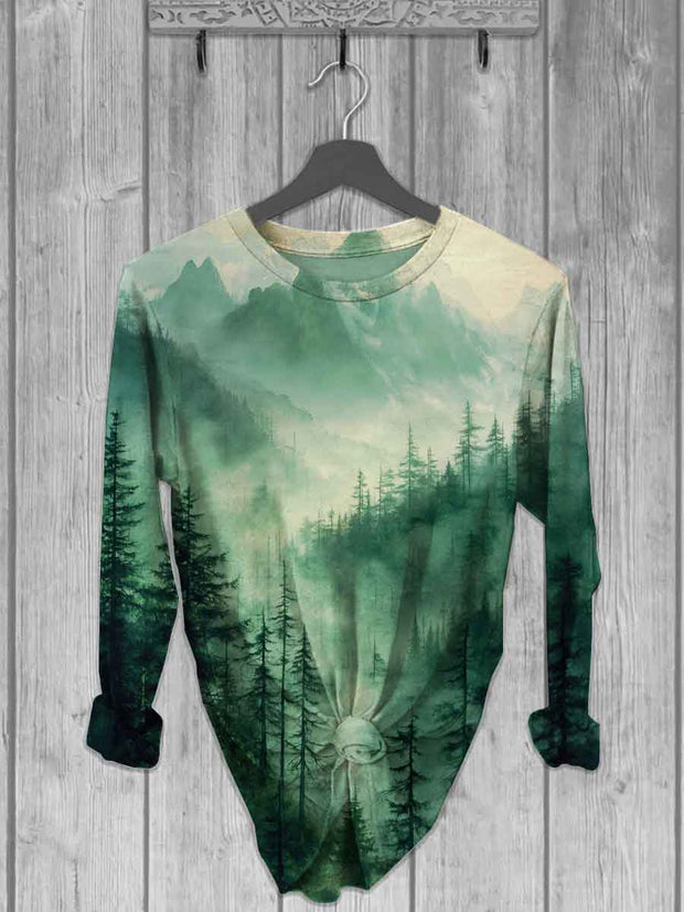 Unisex Forest Scenery Casual Long Sleeve T-Shirt