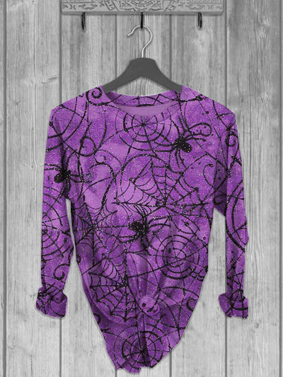 Unisex Halloween Spider Web Printed Casual Long Sleeve T-Shirt