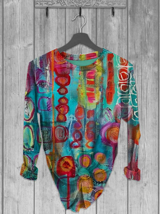 Unisex Colorful Abstract Print Casual Long Sleeve T-Shirt