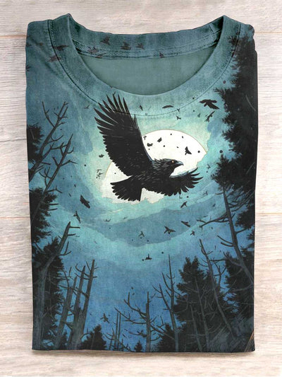 Unisex Midnight Black Raven Printed Casual T-Shirt