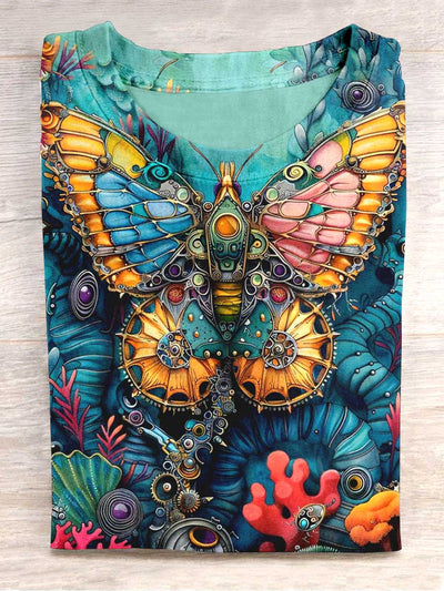 Unisex Abstract Mechanical Butterfly Print Casual T-shirt