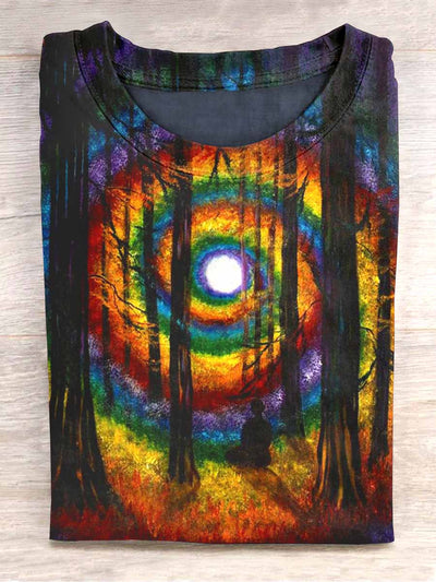 Unisex Colorful Abstract Forest Print Casual T-Shirt