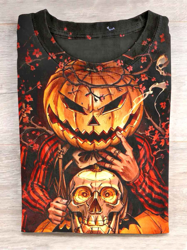 Unisex Halloween Horror Pumpkin Man Printed Casual T-shirt