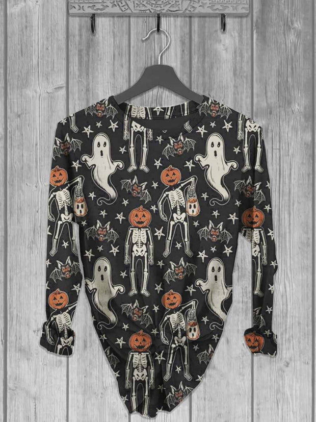 Halloween Skull Print Long Sleeve T-Shirt