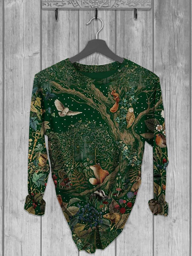 Unisex Forest Animals Printed Long Sleeve T-Shirt