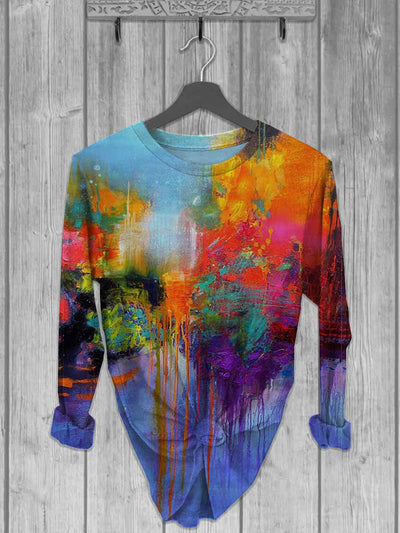 Unisex Oil Painting Abstract Print Casual Long Sleeve T-Shirt