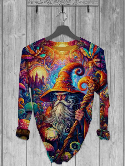 Unisex Halloween Wizard Print Casual Long Sleeve T-Shirt