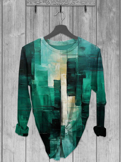 Unisex Abstract Color Block Print Long Sleeve T-Shirt