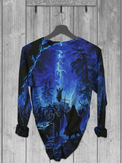 Unisex Halloween Wizard Print Casual Long Sleeve T-Shirt