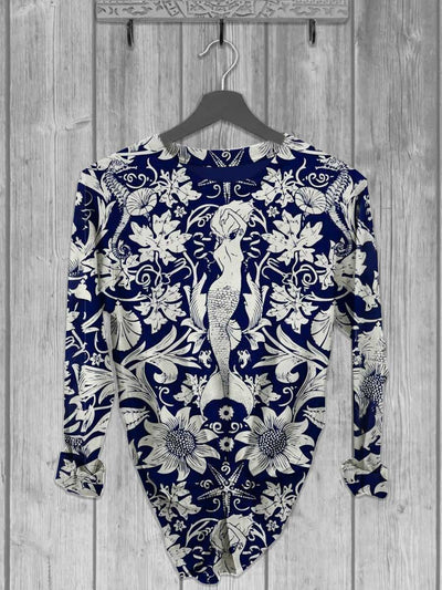 Unisex Floral Mermaid Print Long Sleeve T-Shirt