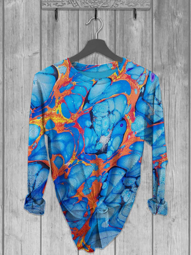 Unisex Abstract Marble Print Long Sleeve T-Shirt