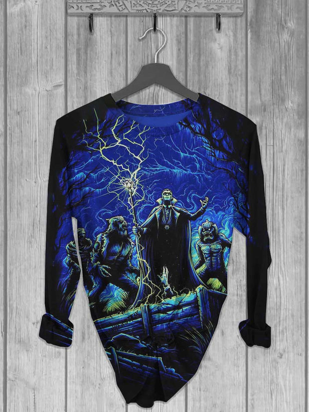 Unisex Halloween Dracula Printed Casual Long Sleeve T-Shirt