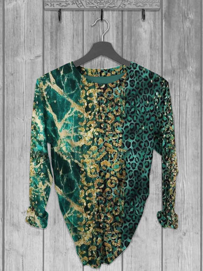 Marble Leopard Patchwork Print Long Sleeve T-Shirt