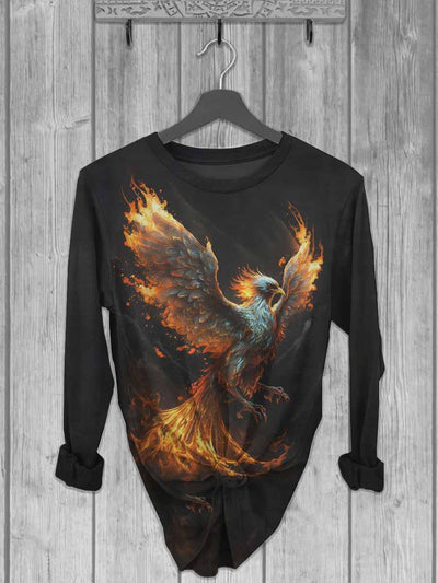 Unisex Flame Phoenix Print Casual Long Sleeve T-Shirt