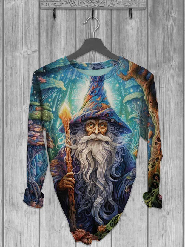 Unisex Halloween Wizard Print Casual Long Sleeve T-Shirt