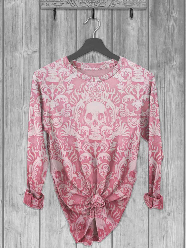 Unisex Colorful Skull Print Casual Long Sleeve T-Shirt