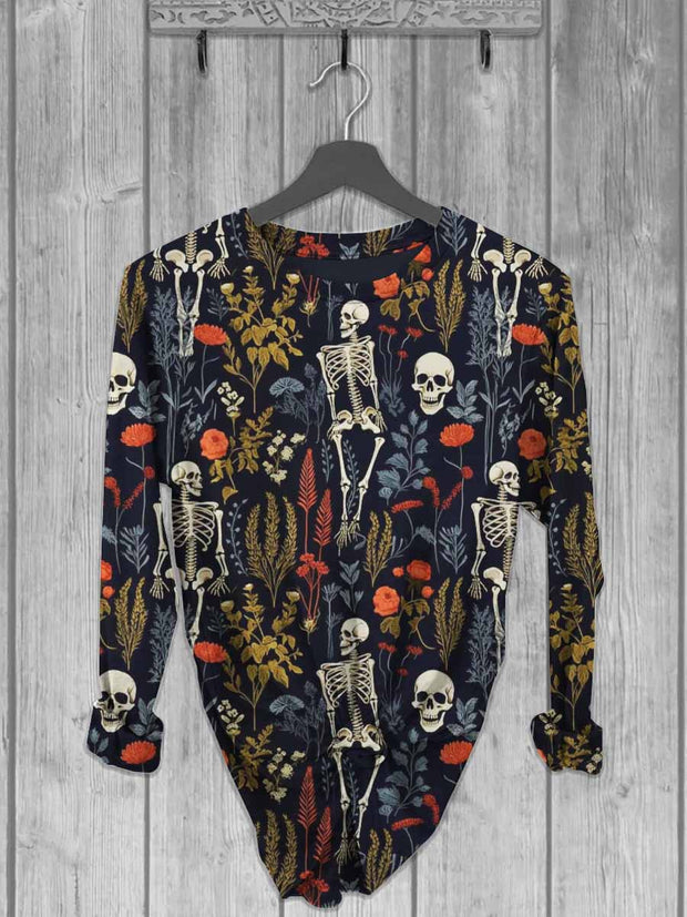 Unisex Halloween Skull Print Casual Long Sleeve T-Shirt