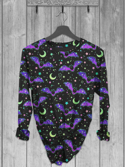 Unisex Halloween Bat Print Casual Long Sleeve T-Shirt