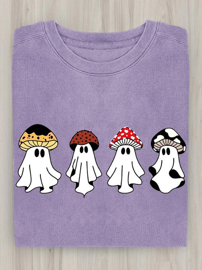 Halloween Mushroom Ghost Print Casual Sweatshirt