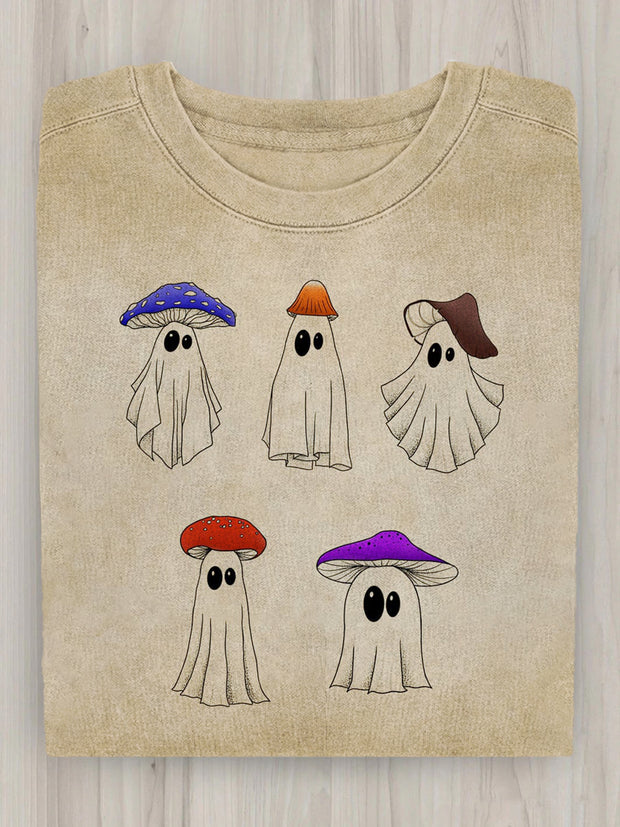 Halloween Mushroom Ghost Print Casual Sweatshirt