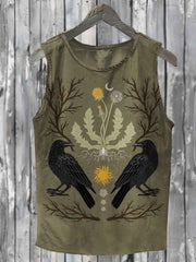 Unisex Vintage Crow Botanical Print Casual T-Shirt